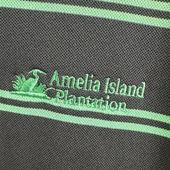 Peter Millar Summer Comfort Polo Shirt Medium Green Striped Amelia Island Resort - Picture 3 of 10